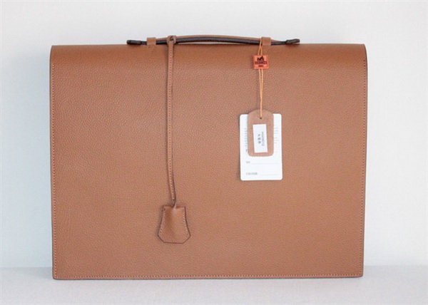 Best Hermes Sac A Depeche Lychee Texture Briefcase Light Coffee 509012